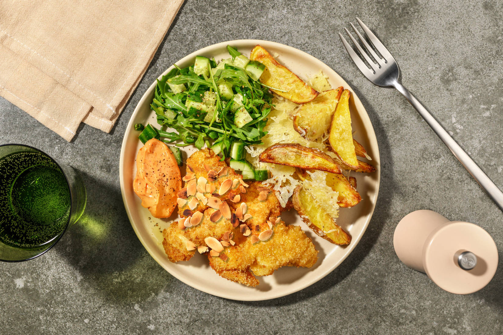 Crispy Chicken Goujons and Cheesy Wedges