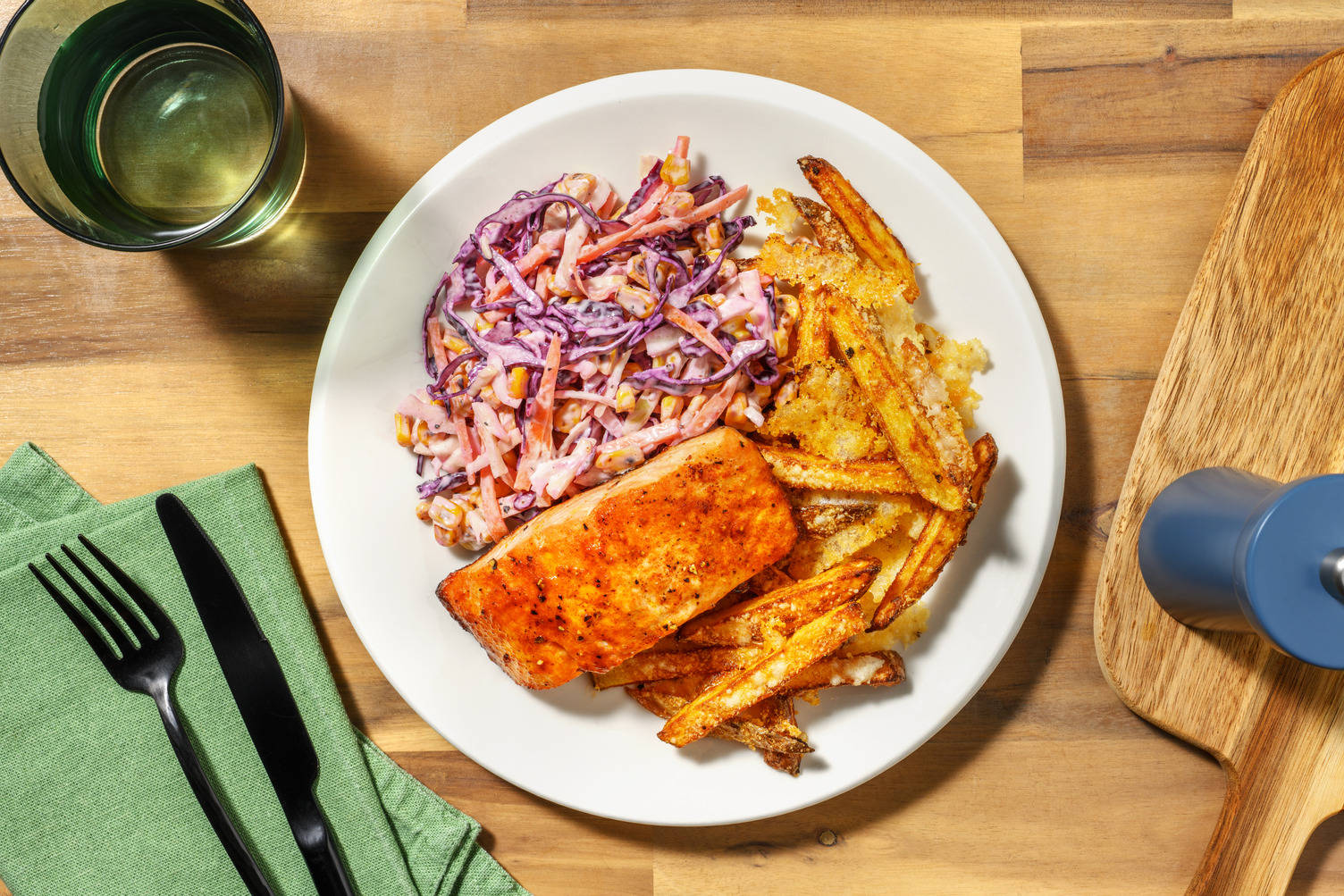 Peri Peri Spiced Salmon and Cheesy Chips