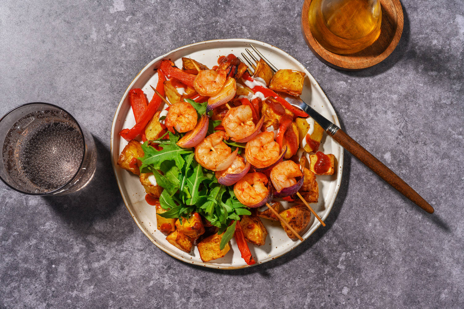 Smoked Paprika Prawns and Patatas Bravas 