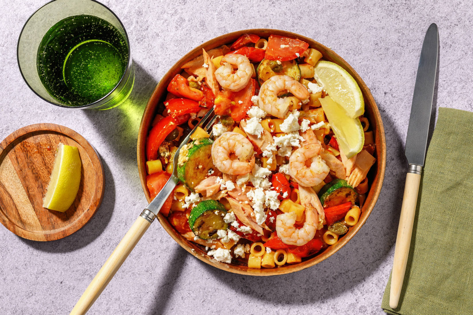 Sicilian Inspired Tuna and Prawn Ditali Pasta Salad