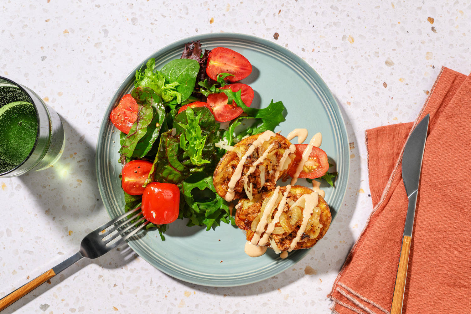 Beef Cheeseburger Loaded Jacket Potato