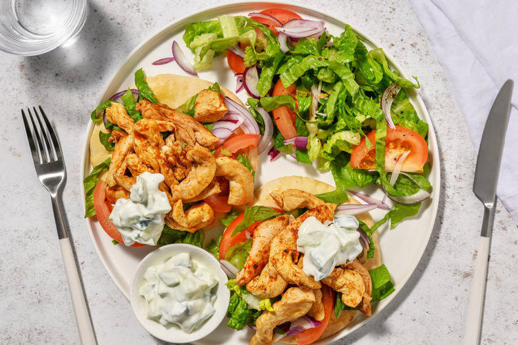 Græsk kylling i pitabrød 