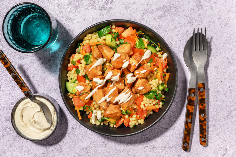 Chicken and Tahini Bowl with Prawns