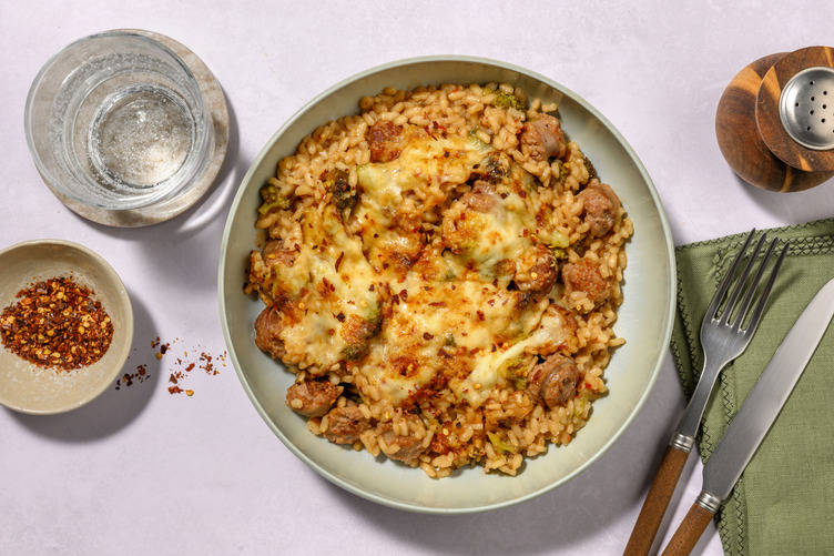 Risotto gratinato alla salsiccia e mozzarella senza lattosio