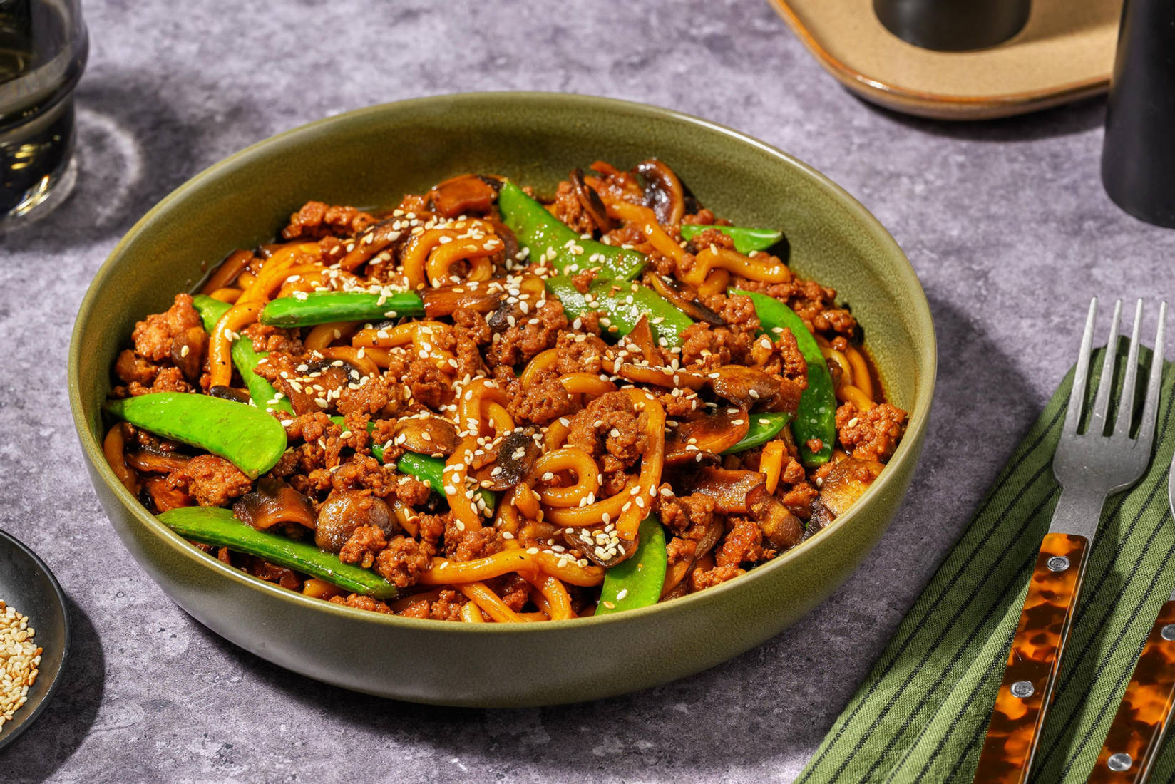 One Pan Sesame-Ginger Miso Pork Udon