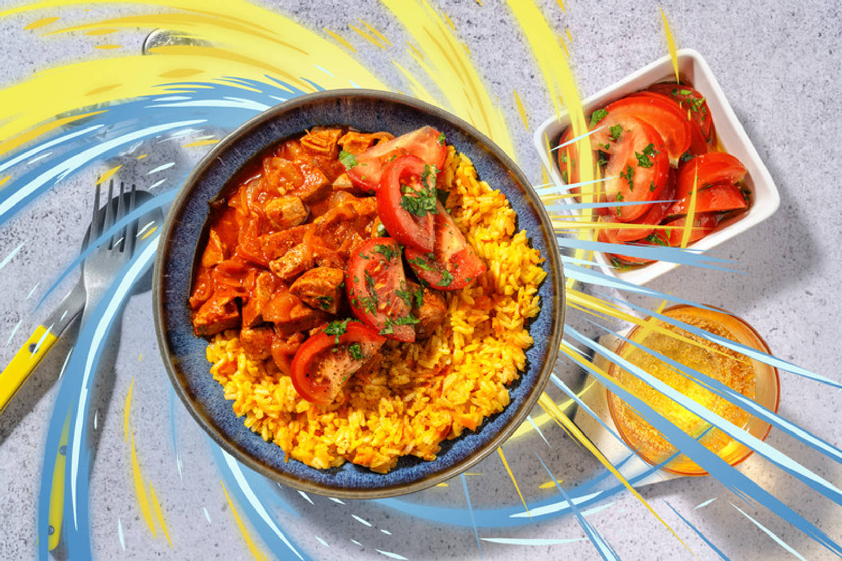 Schaschlik-Pfanne mit Rüebli-Reis