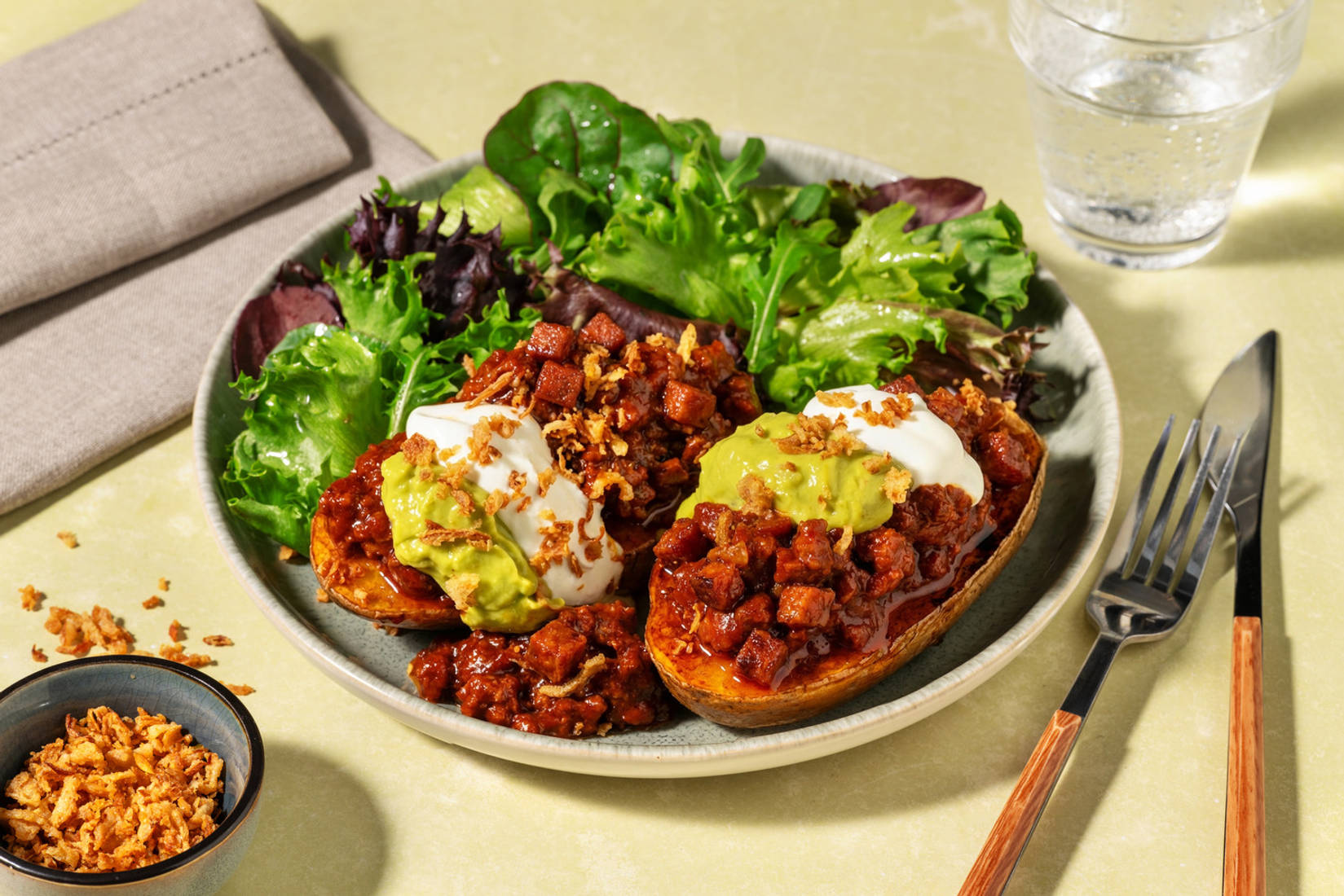 BBQ Cajun Beef and Chorizo Loaded Jacket Potato