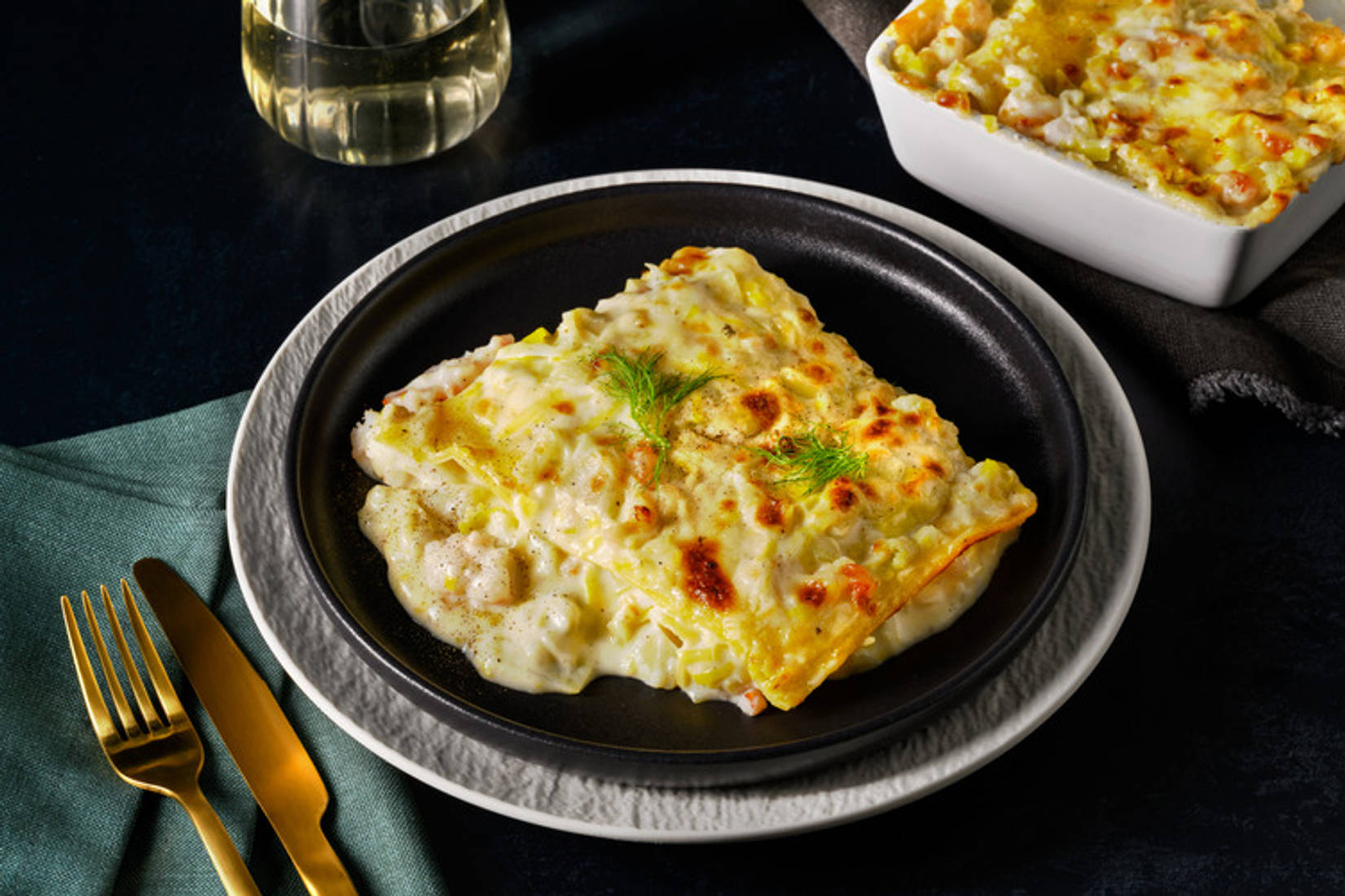 Lasagnetta di mare alle mazzancolle e porri