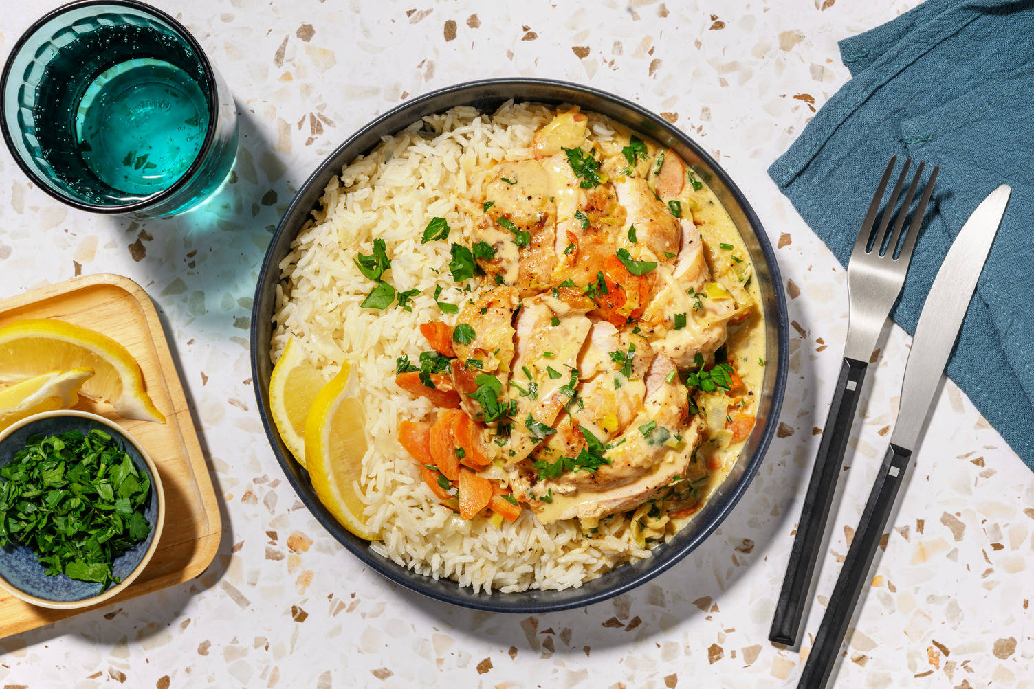 French Style Chicken Blanquette and Pilaf Rice