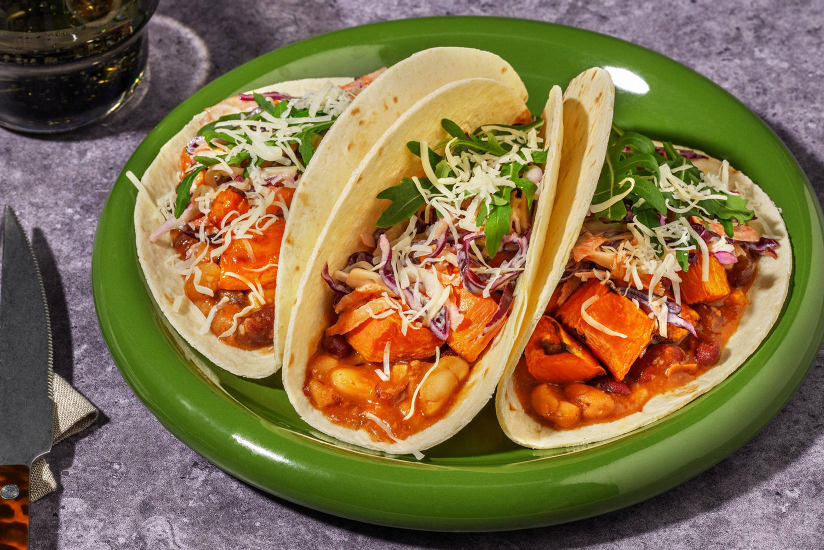 Smoky Refried Beans and Sweet Potato Tacos