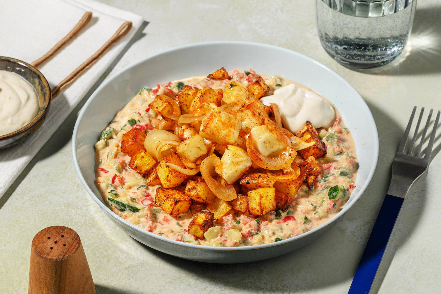 Würfelsalat mit Harissa-Grillkäse 