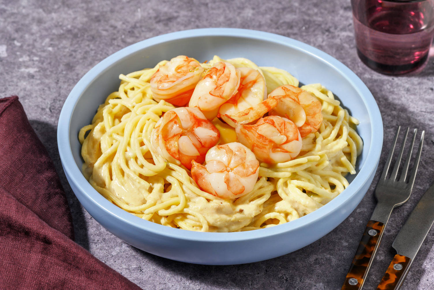 Spaghettoni alle mazzancolle su crema di ceci