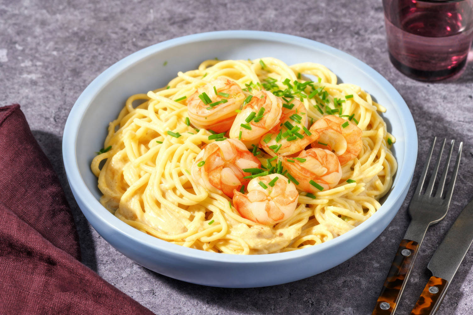 Spaghettoni alle mazzancolle su crema di ceci