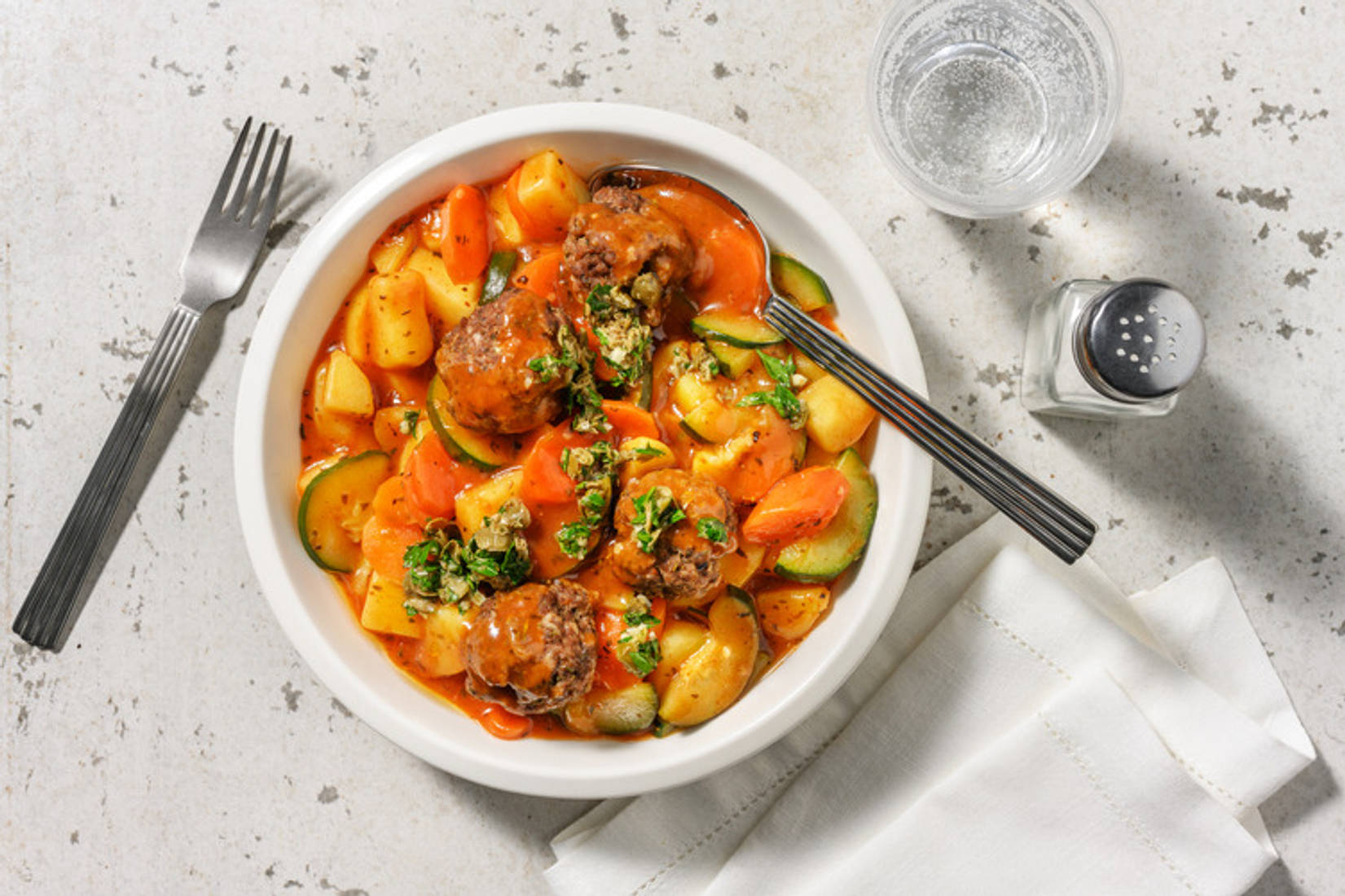 Griechischer Eintopf mit Bio-Rinderhackbällchen