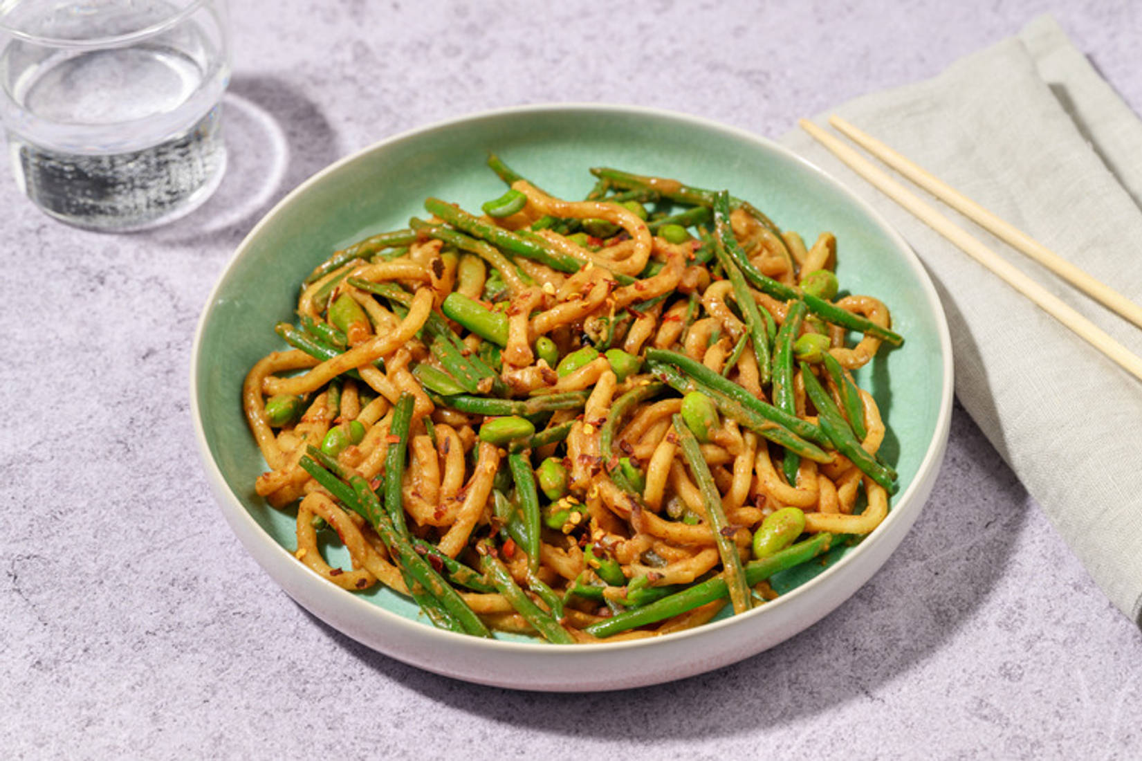 Udon Noodles in a Satay Sauce with Prawns