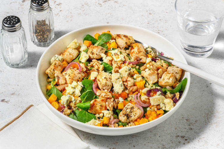 Butternut rôti, poulet & fromage bleu