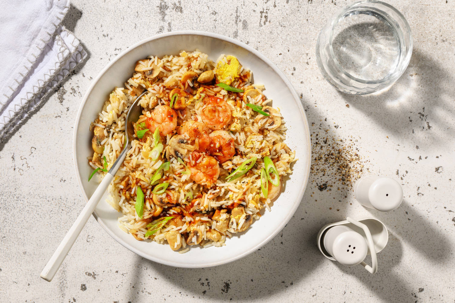 Riz sauté crevettes & champignons