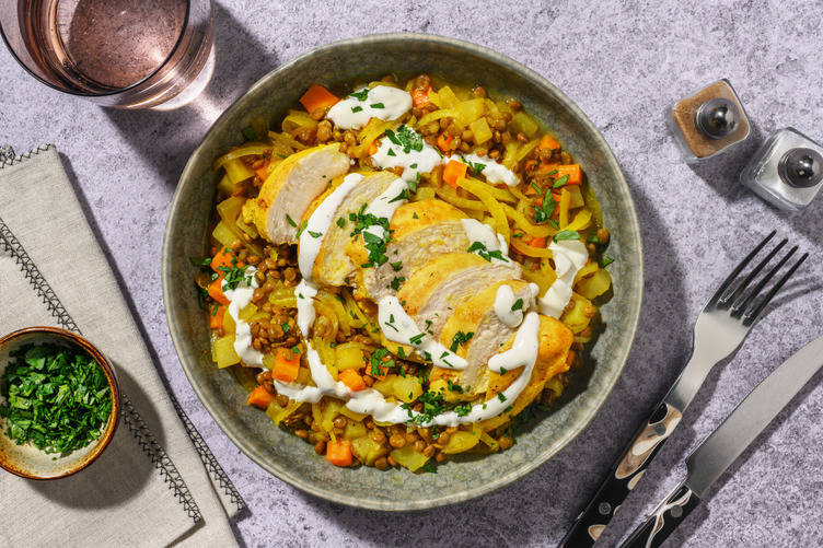 Poulet & lentilles mijotés à la Rfissa