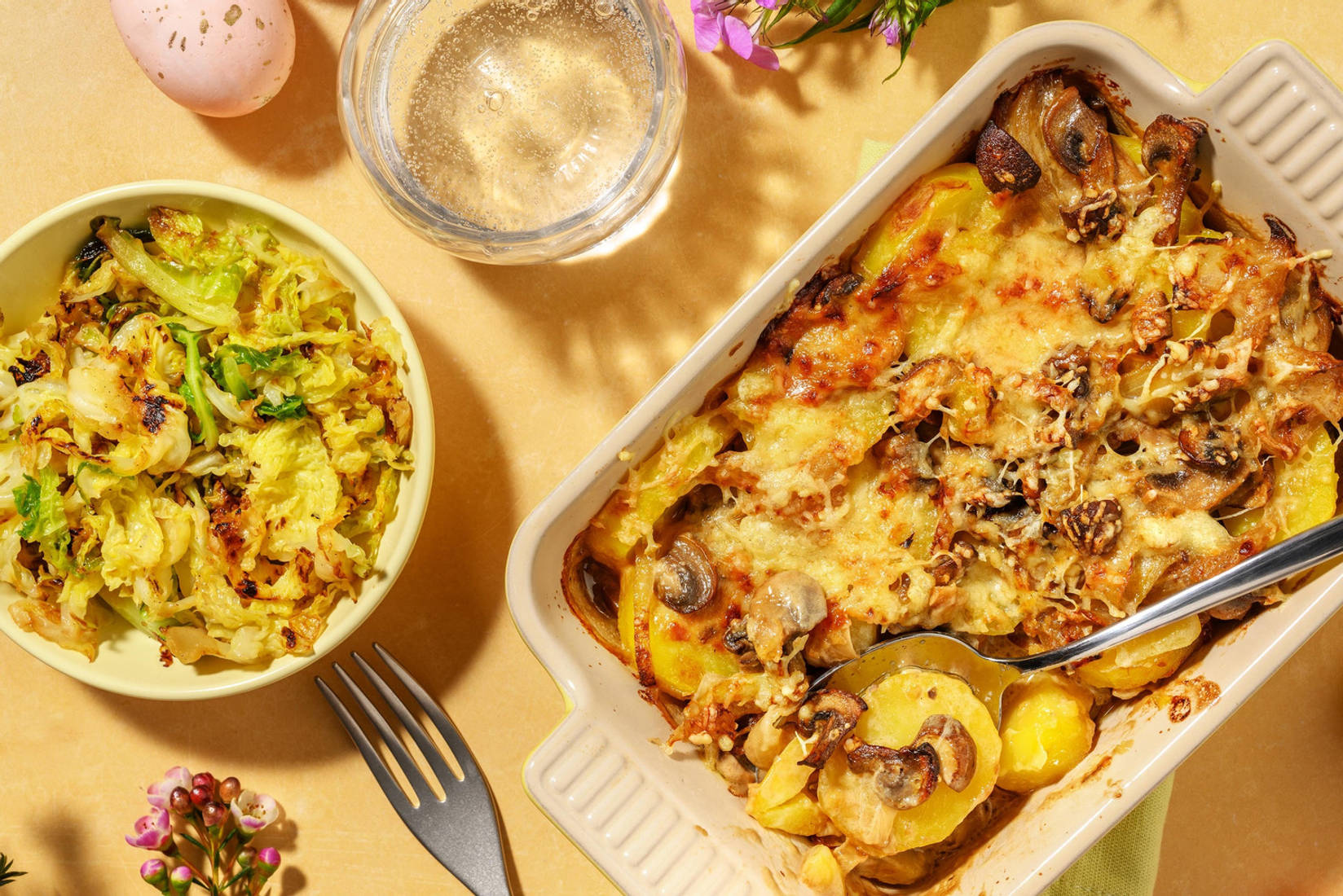 Cheesy Caramelised Onion and Mushroom Gratin