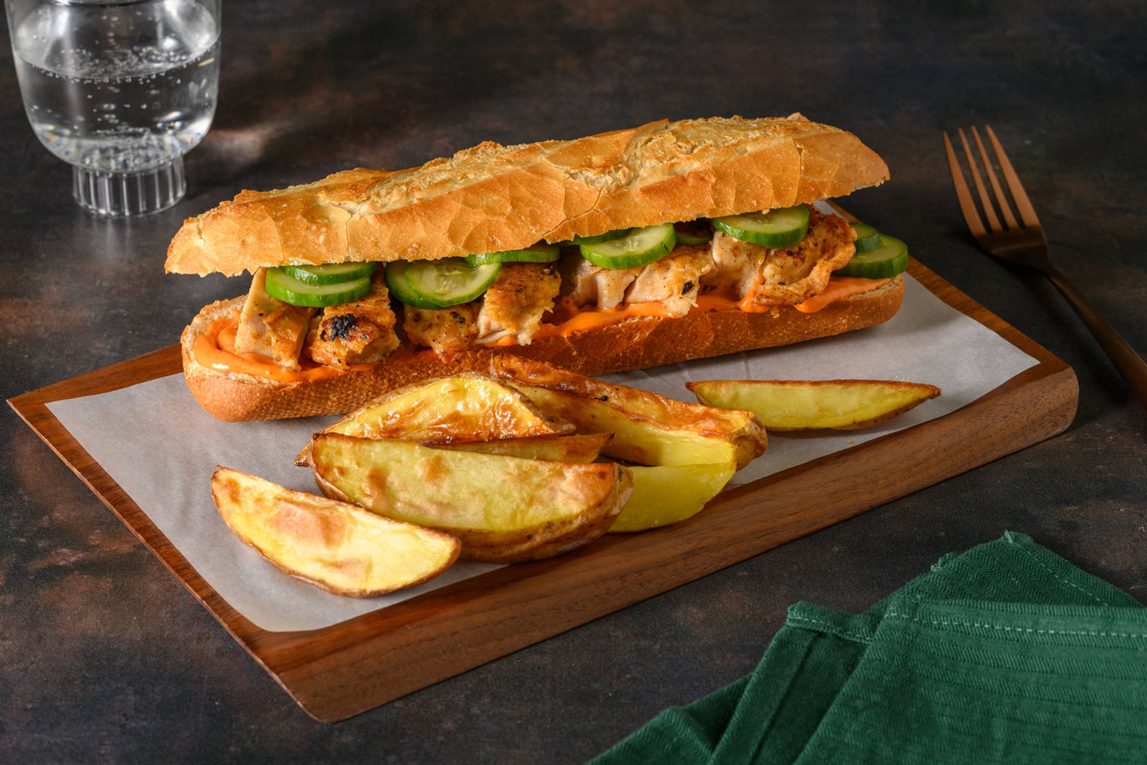 Bocadillo de pollo frito picante