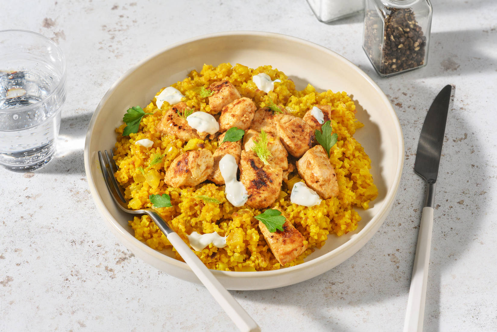 Poulet mariné façon chich taouk & fenouil