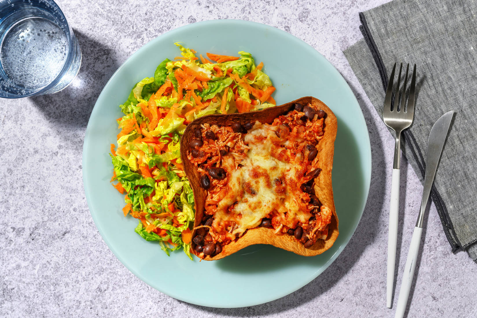 Barquitas de poulet & cheddar gratiné