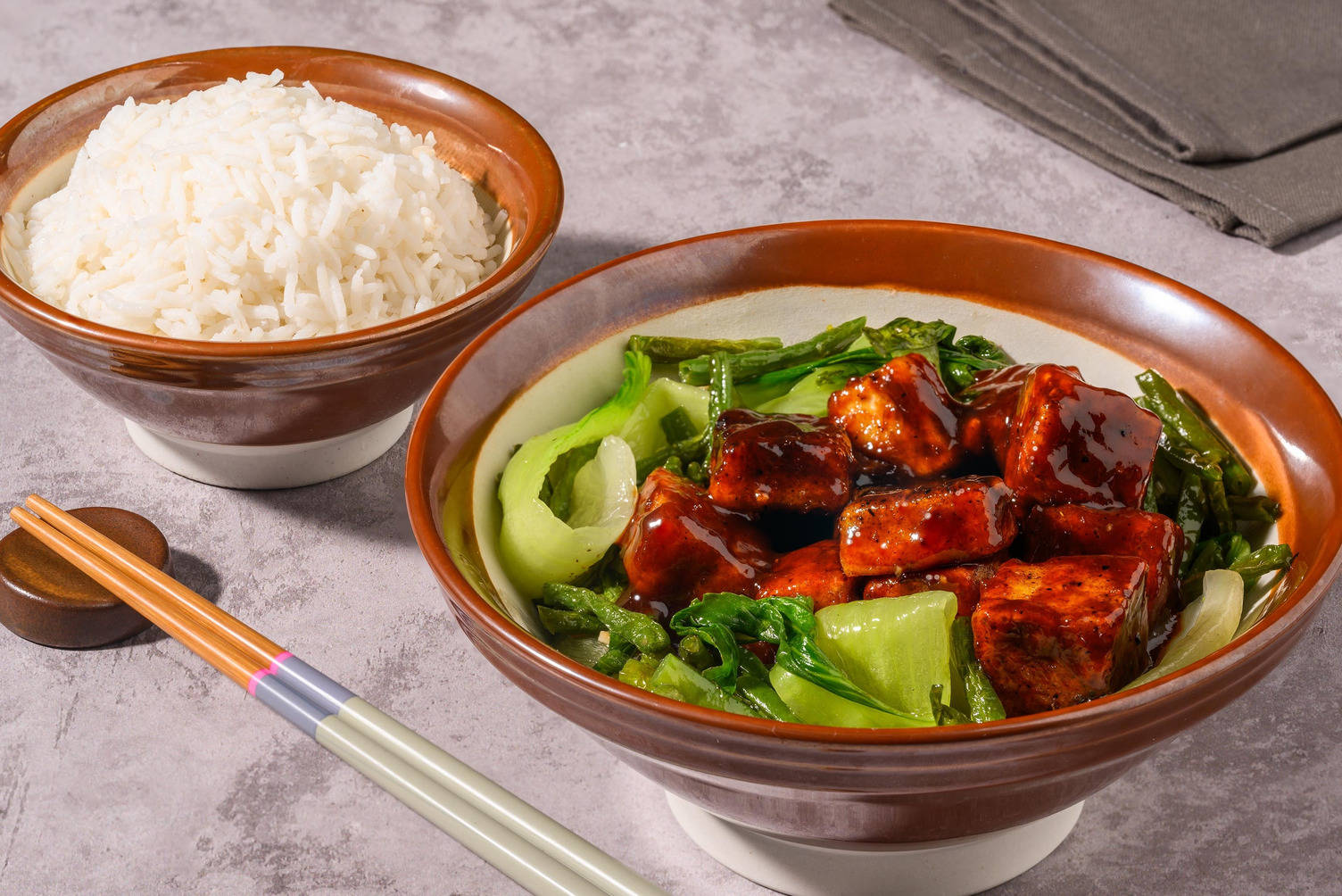 Char Siu Sticky Tofu and Jasmine Rice