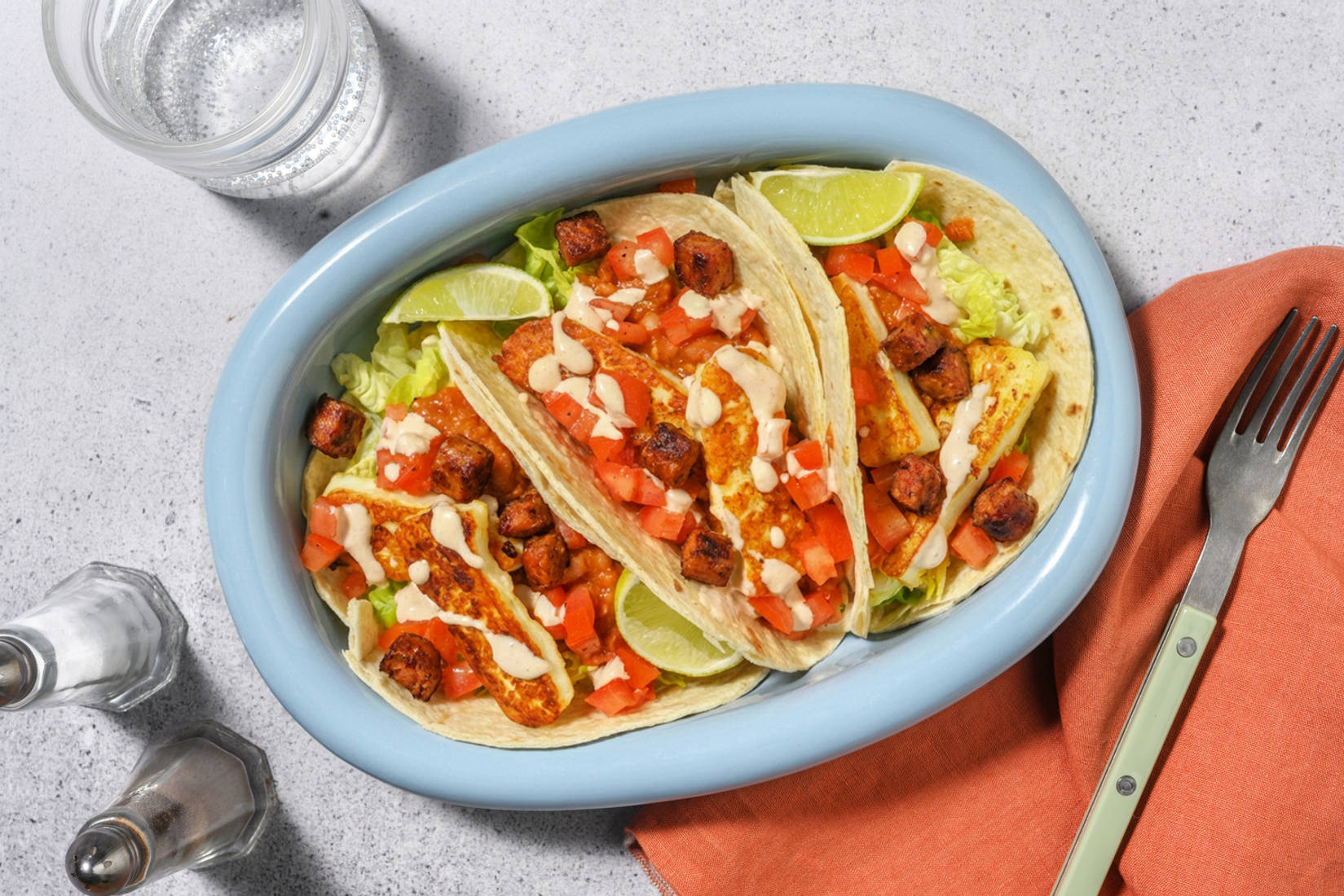 Halloumi and Refried Chorizo Bean Tacos