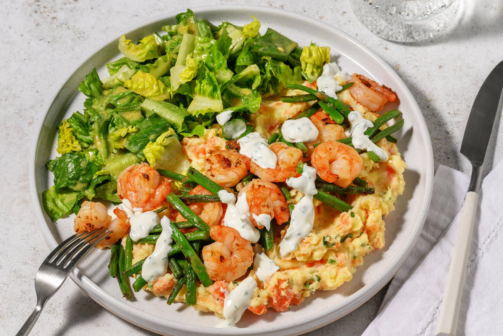 Garnelen auf Kräuter-Karottenstampf