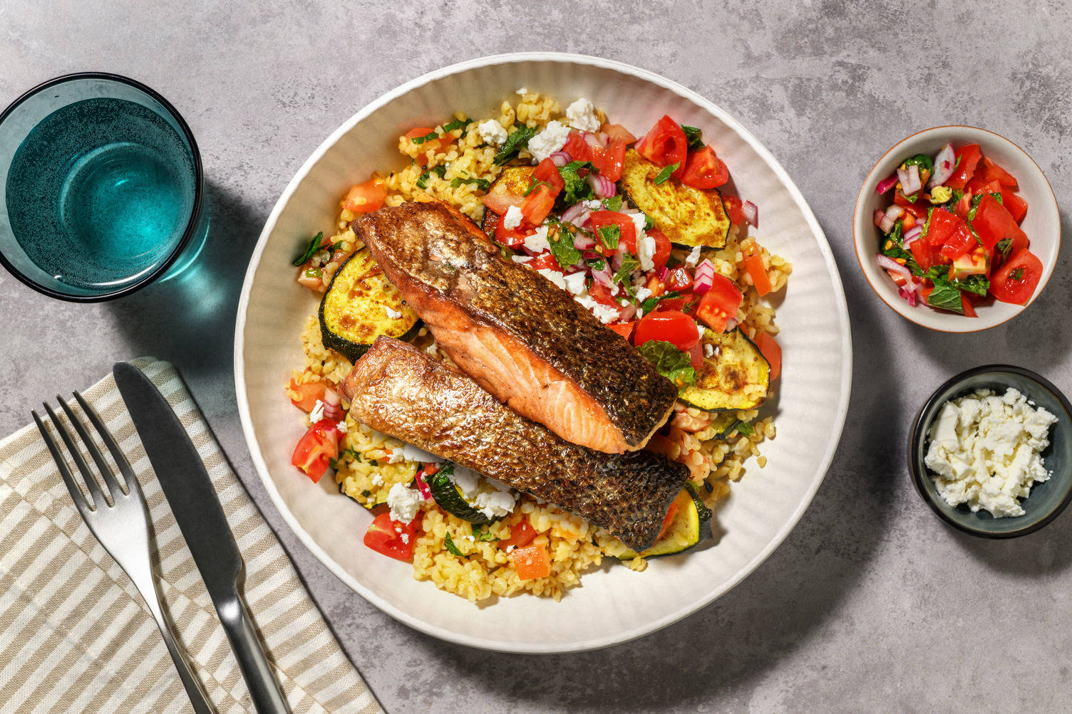 Chermoula Double Salmon & Matbucha Inspired Tomato Salsa