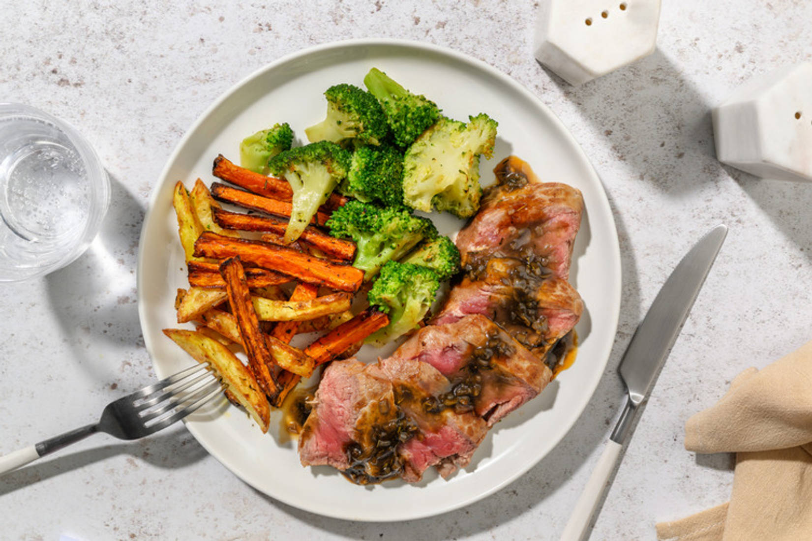 Bavette, sauce à l'échalote & brocoli