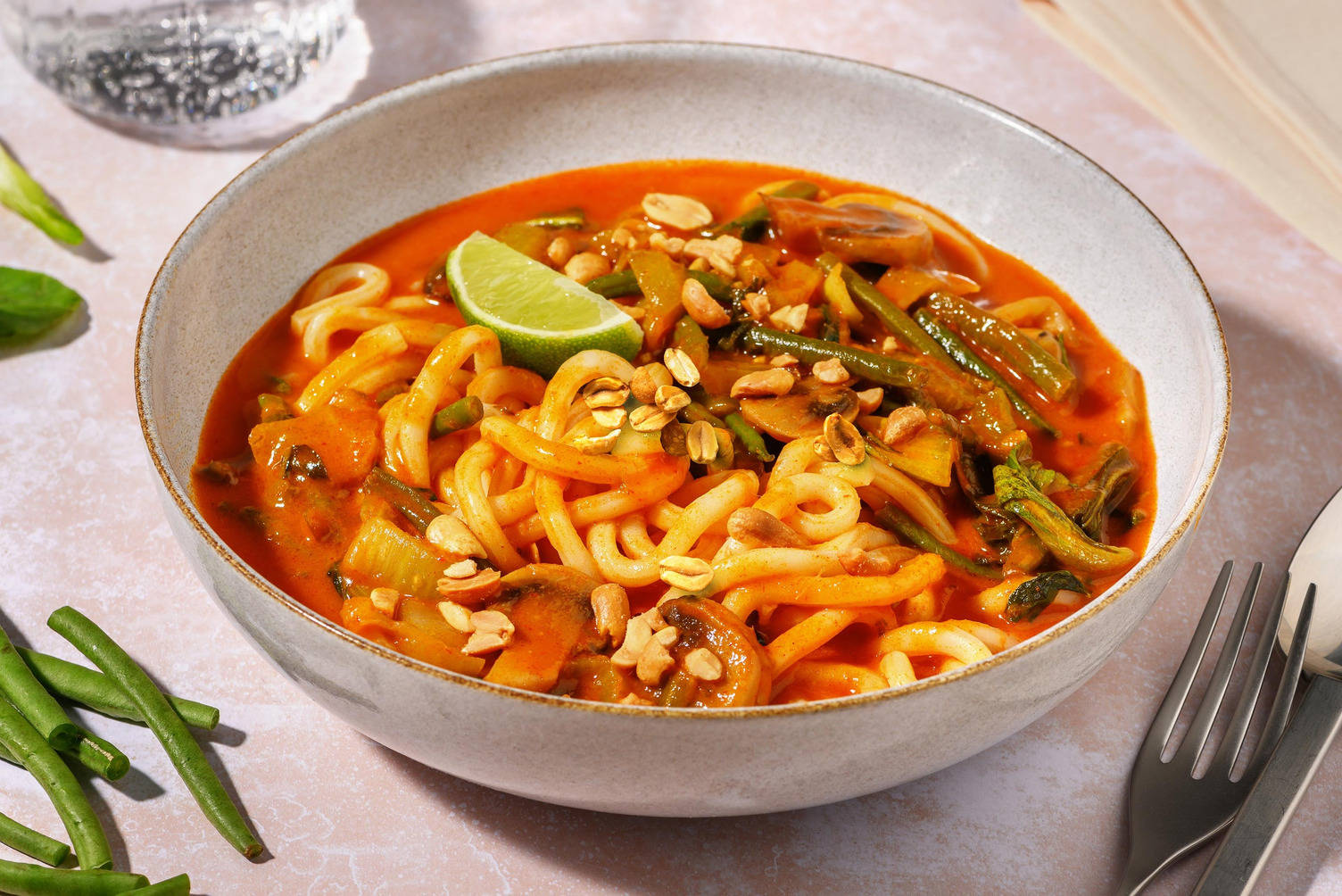 One Pan Red Thai Style Coconut Udon Soup