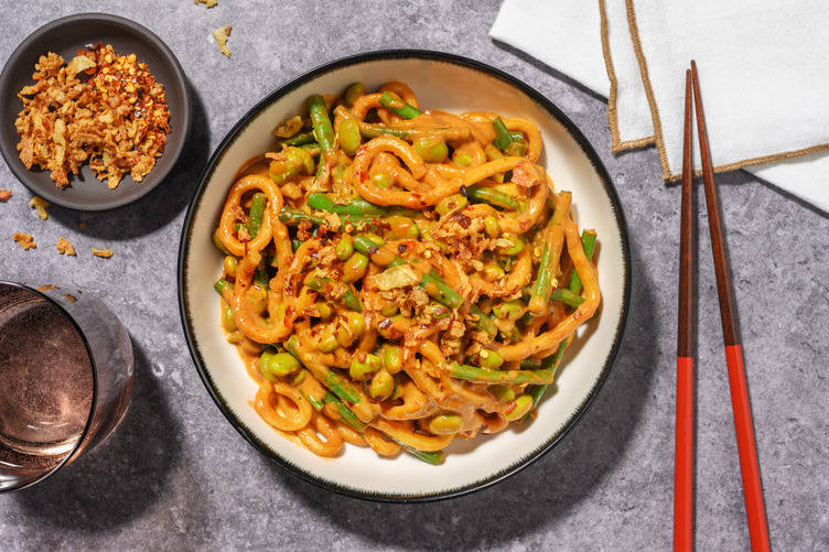 Udon Noodles in a Satay Sauce with Chicken