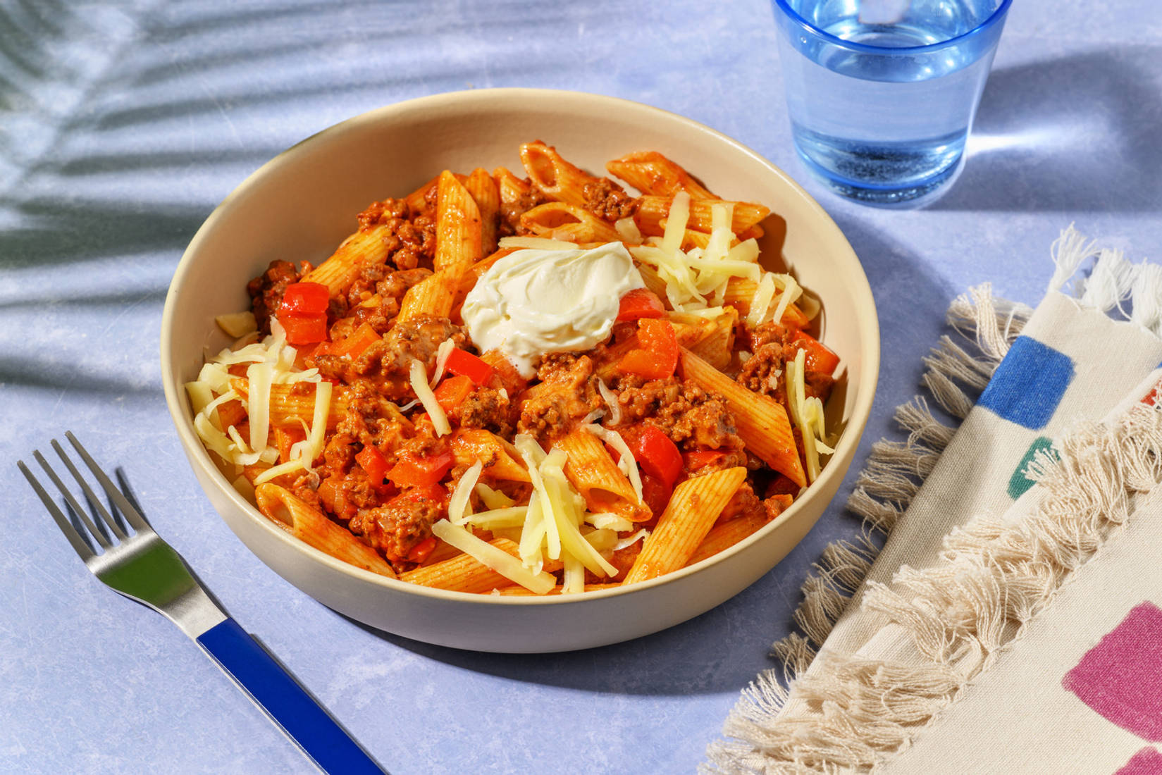 Escale mexicaine : penne, poivron & bœuf haché