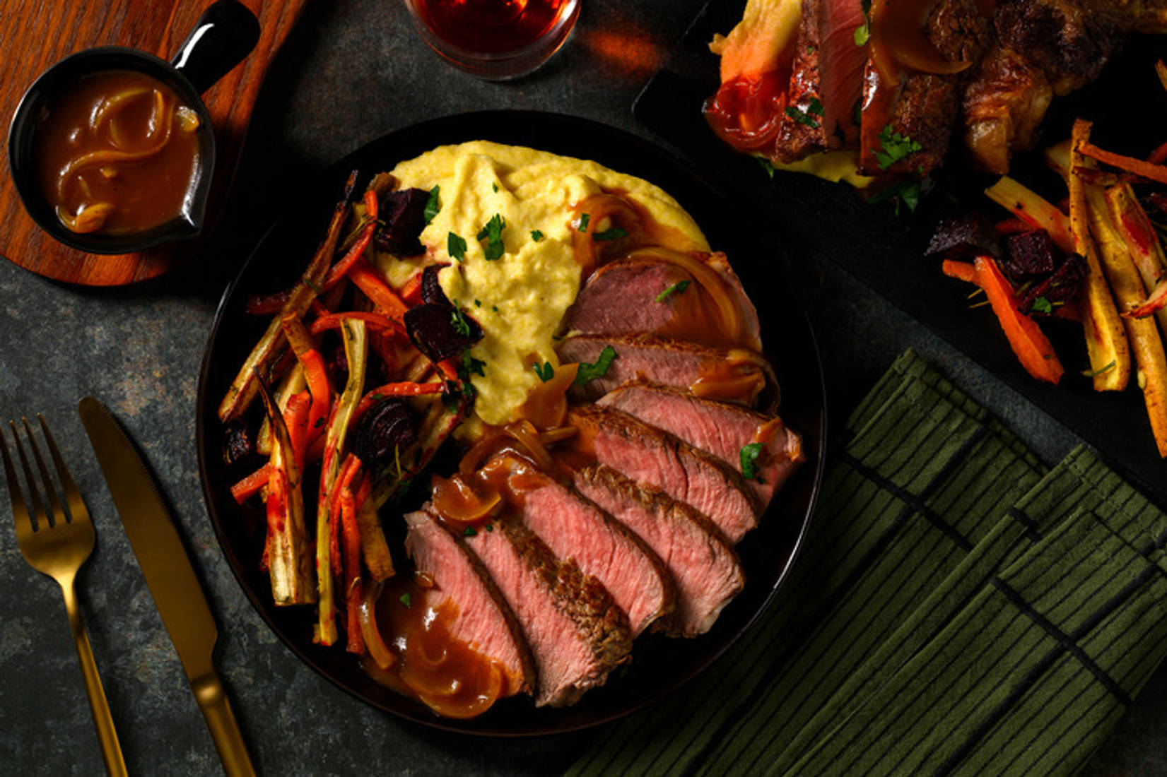 Entrecote og ostepolenta