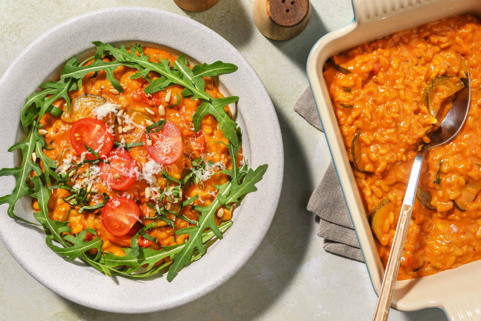 Basilicum-tomatenrisotto met kokosmelk