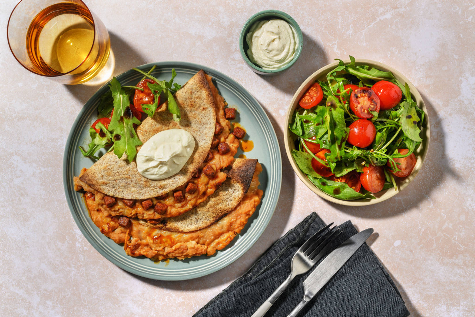 Cheesy Chipotle Bean and Chorizo Quesadillas