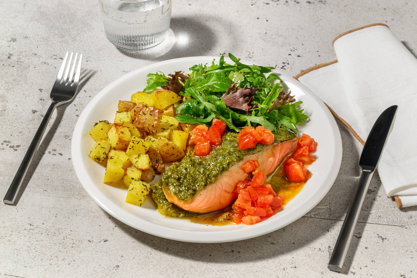 Pesto Baked Salmon and Warm Tomato Salsa