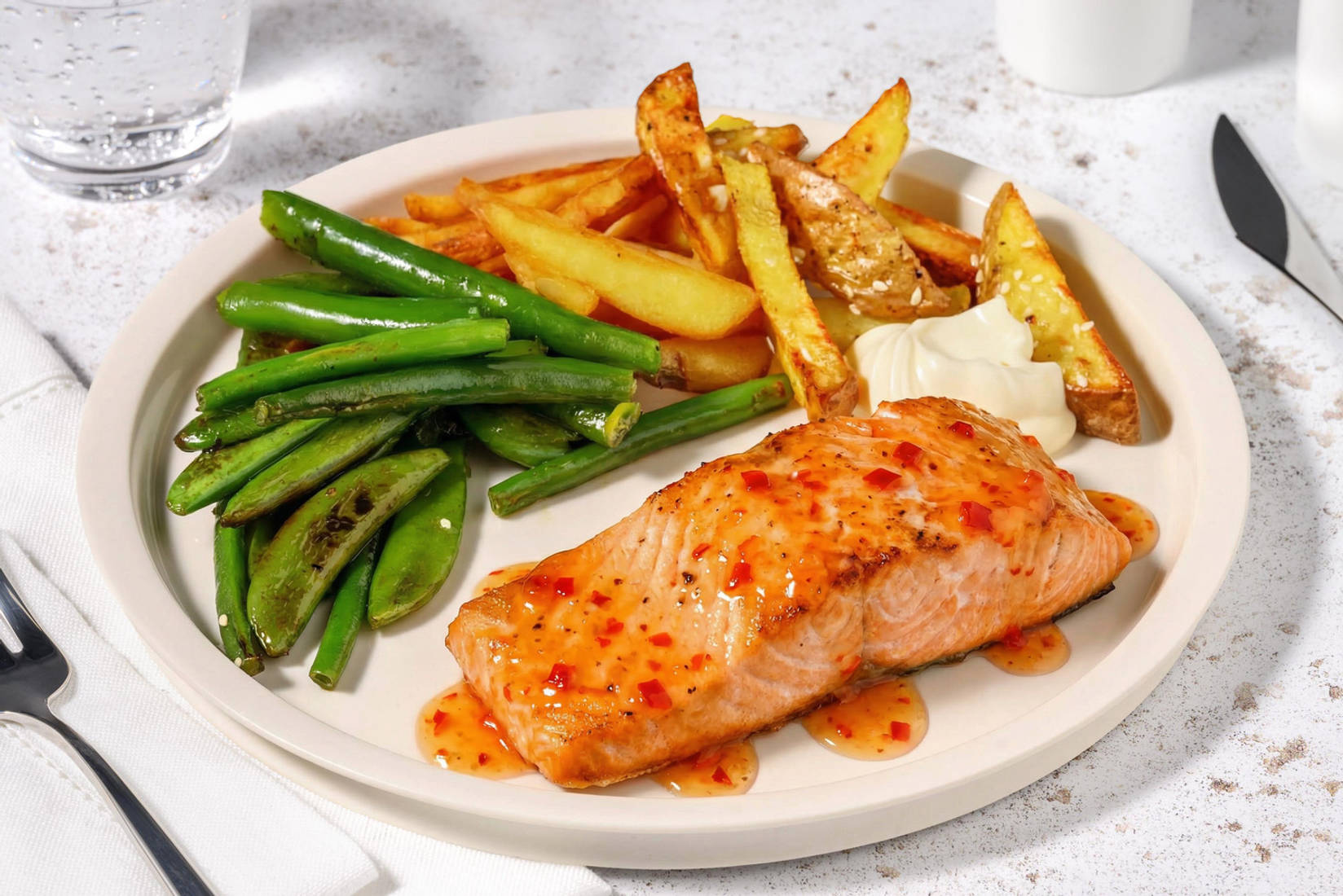 Indonesian Style Glazed Salmon and Sesame Chips