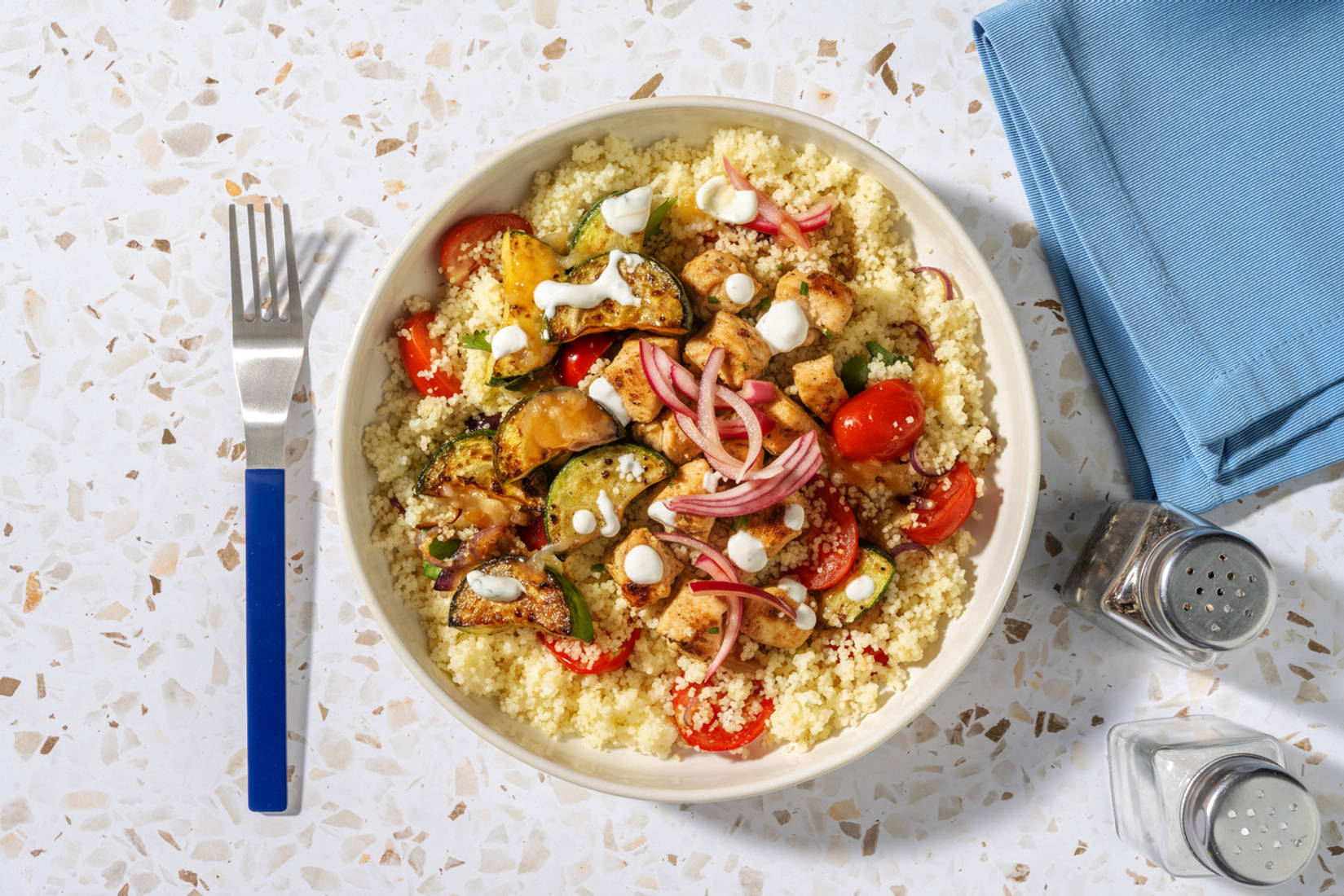 Chermoula Chicken & Courgette on Couscous 