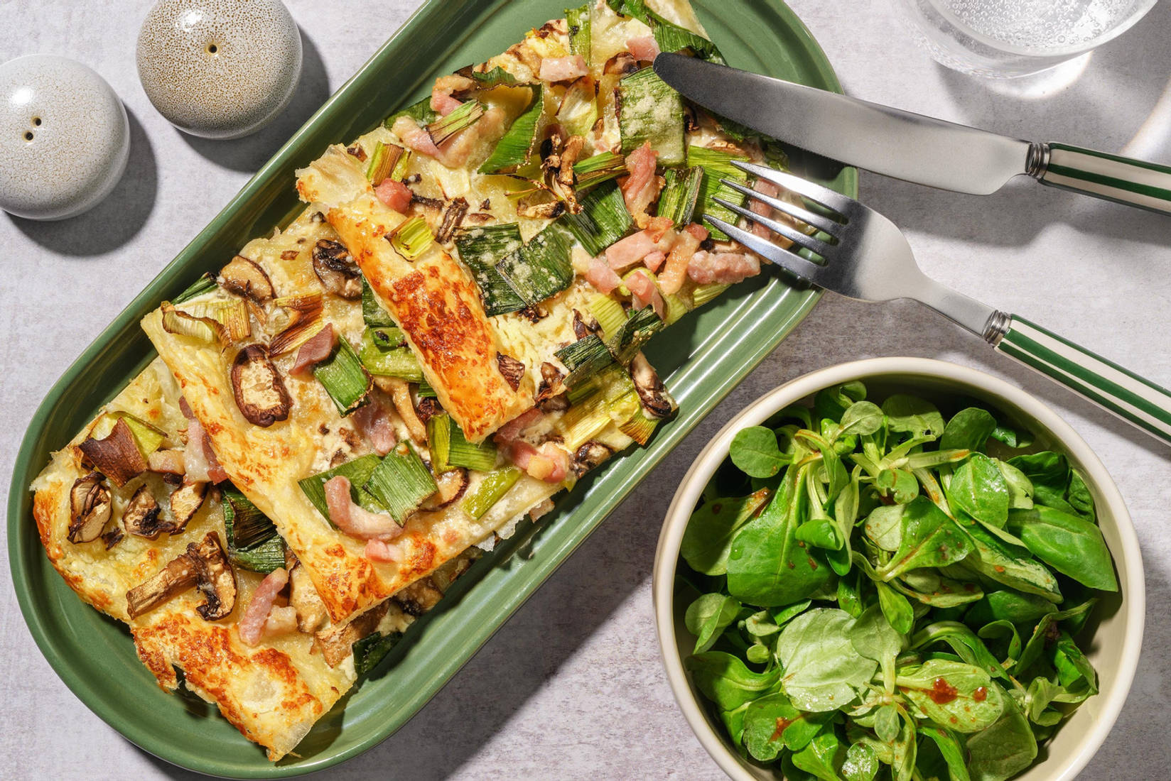 Speck und Pilz Tarte mit Porree