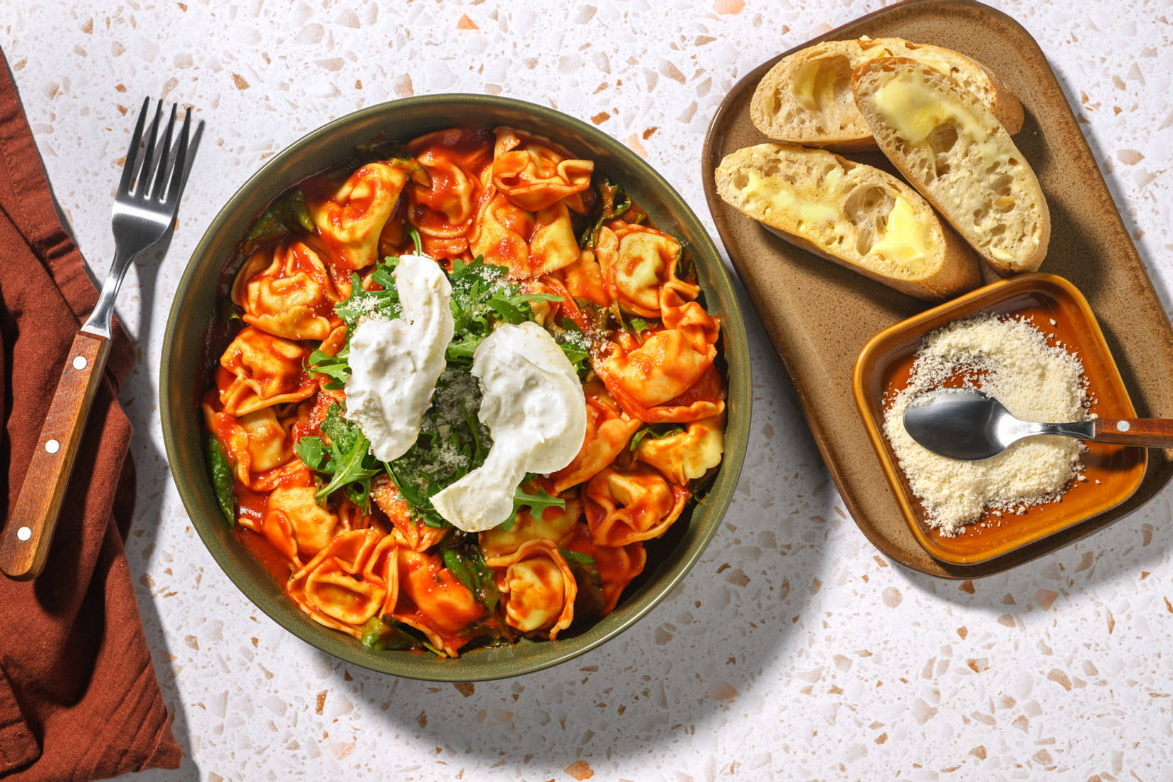 Super Quick Burrata, Harissa and Ham Tortelloni