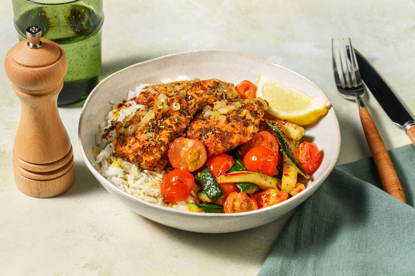 Kipfilet op romige citroenrijst