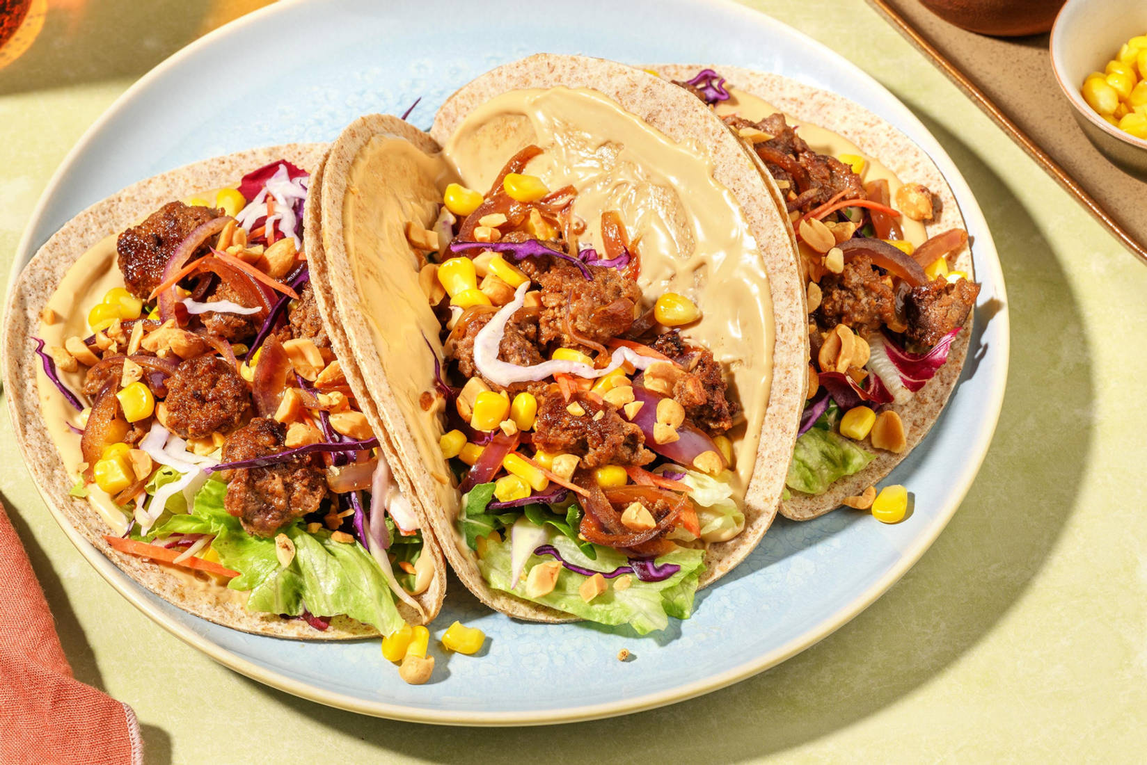 Tortilla's met gehakt in gember-limoenmarinade