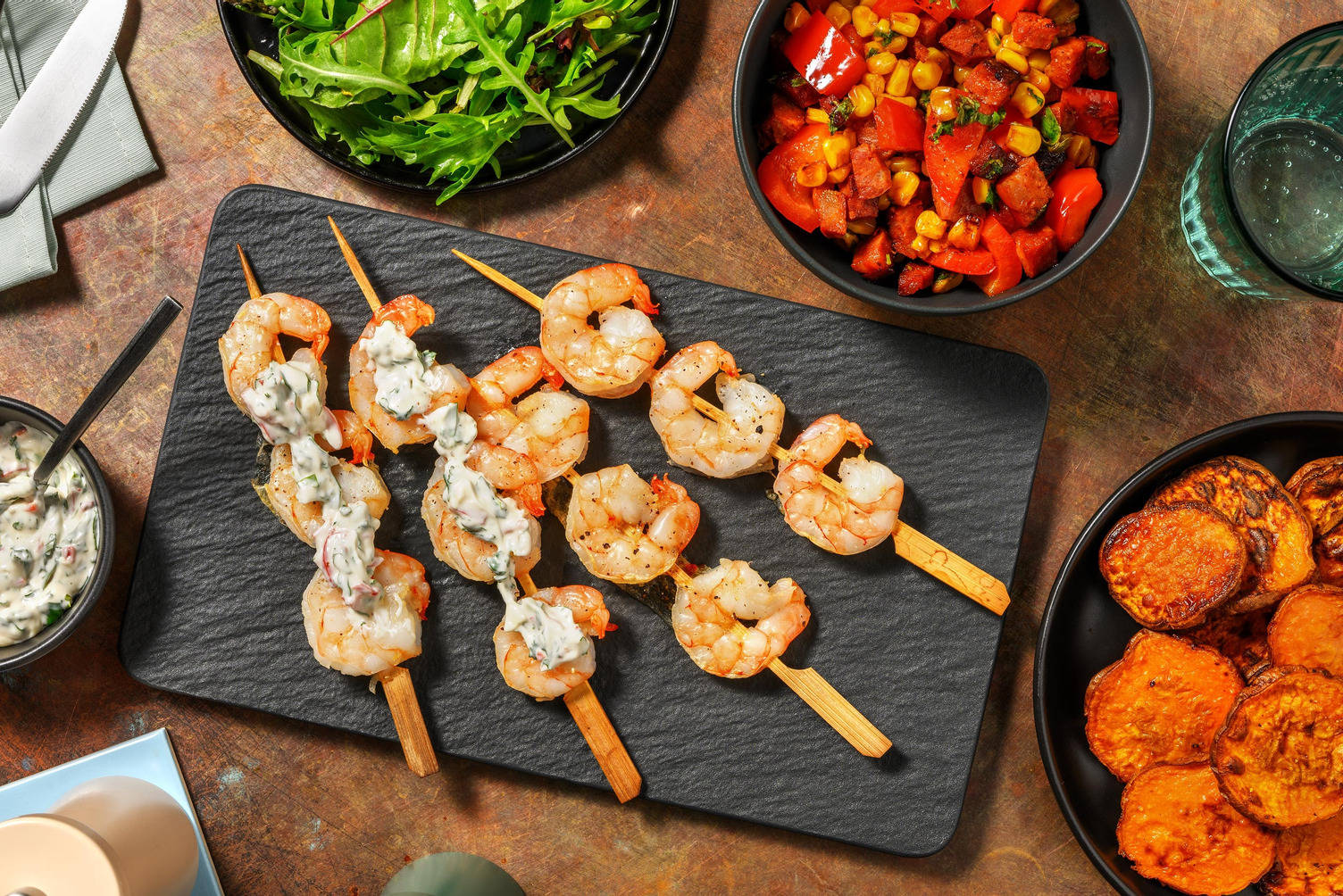 Brazilian Inspired King Prawn Skewers and Chorizo Salsa