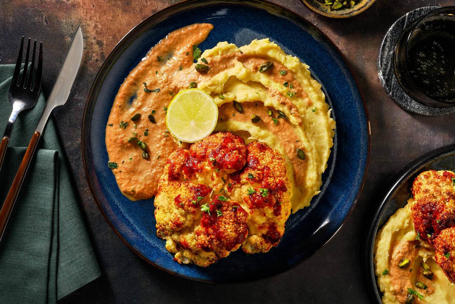 Harissa-Röstblumenkohl auf Hummusstampf