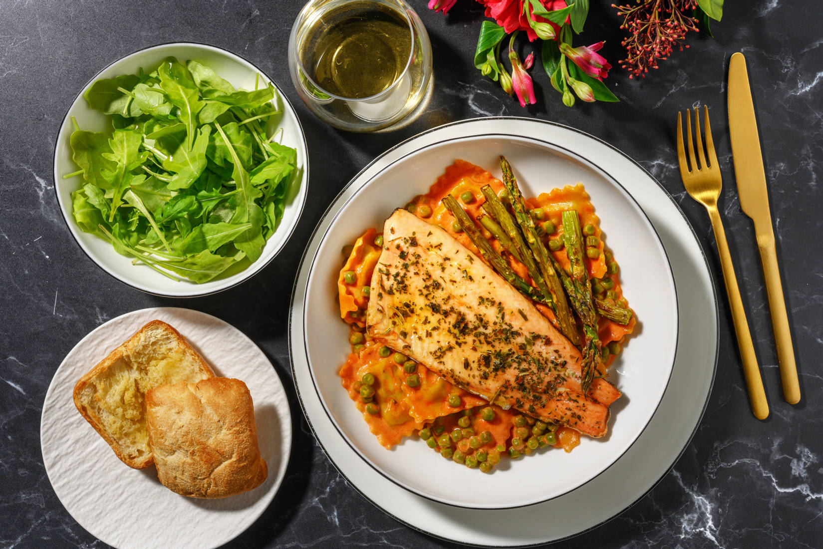 Salmon on Creamy Sun-Dried Tomato Ravioli 