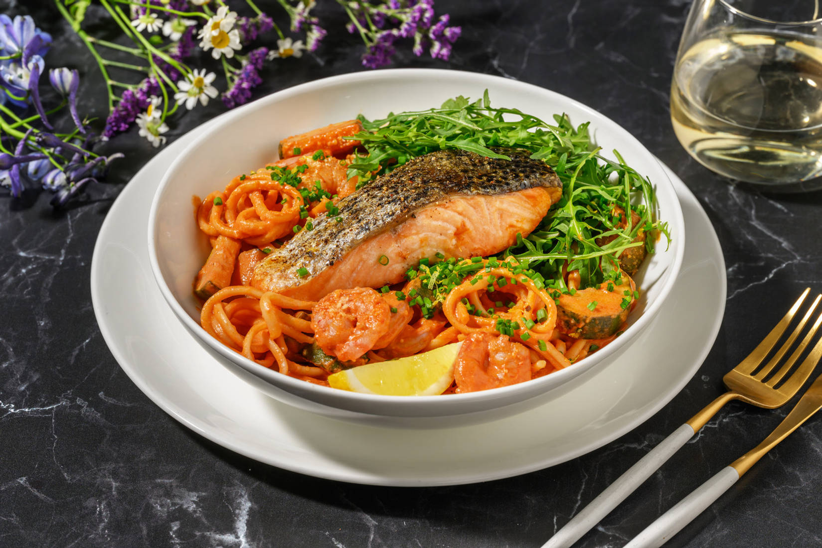 Mother's Day Salmon and King Prawn Linguine