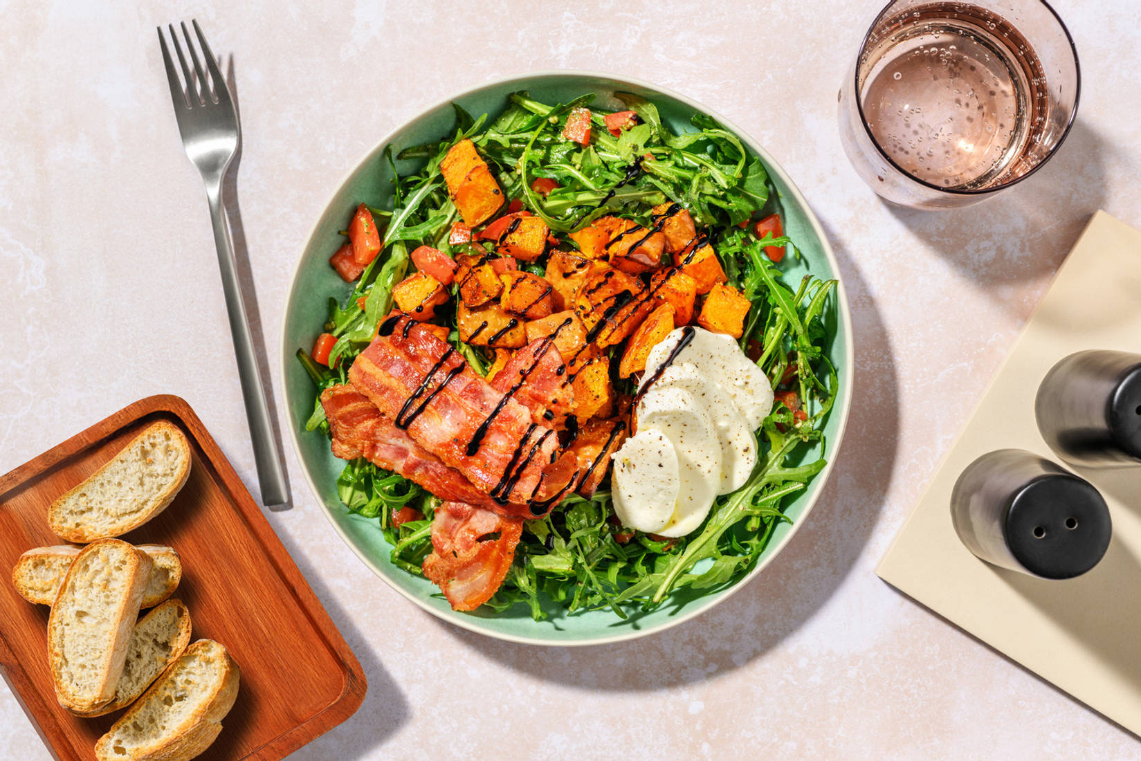 Bacon and Mozzarella Salad with Prawns