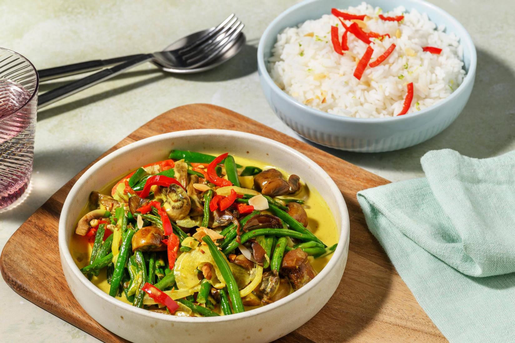 Indisches Korma Curry mit grünen Bohnen